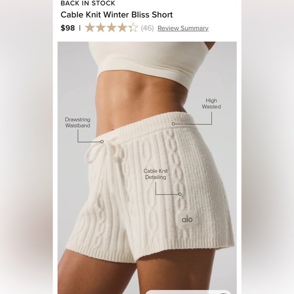 Set! ALO Yoga Cable Knit Shorts XS & Seacoast Crop Top S Ivory Lounge set - Picture 5 of 9